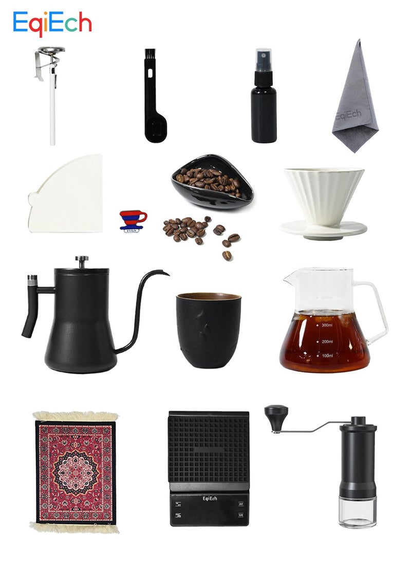 EqiEch V60 Pour Over Coffee Maker Set, Hand Brew Coffee Set, Drip Coffee Machine Set, Coffee Grinder Coffee Kettle V60 Coffee Dripper Server Pot - Image 1