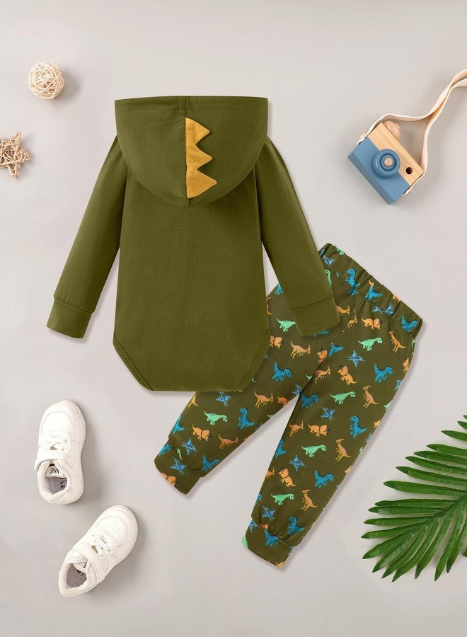 Latnnut Baby Boy Clothes Newborn Infant Boys Outfits Dinosaur Print Long Sleeve Romper Pants 2PC Set 12-18 Month Clothing Gift Green - Image 2
