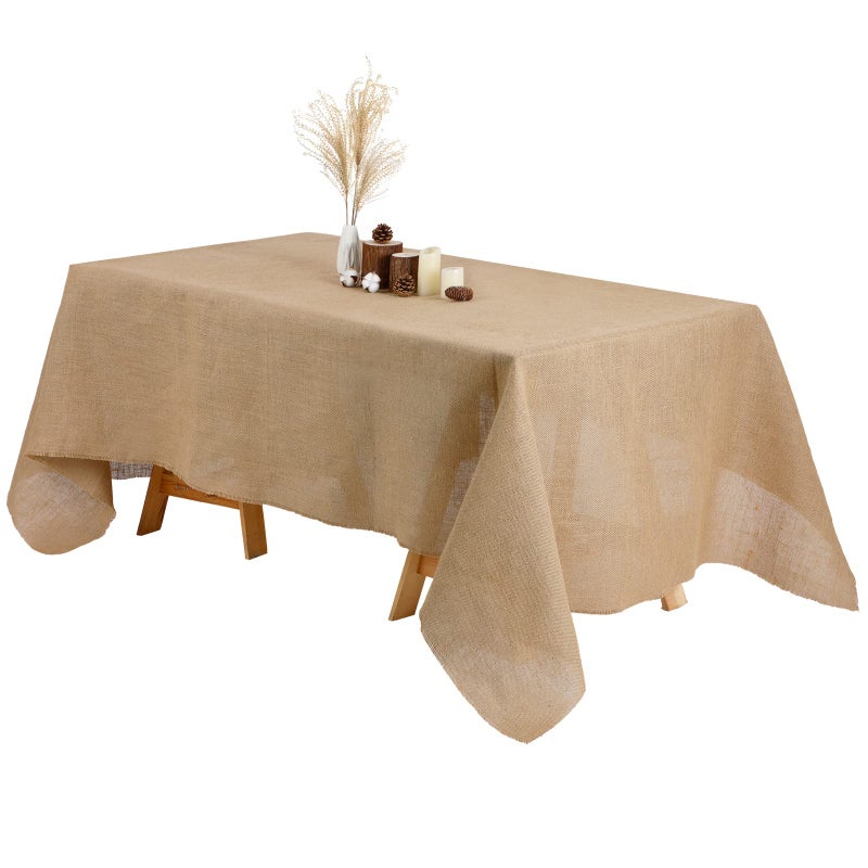 Kingdder Natural Burlap Tablecloth Farmhouse Fall Rectangle Burlap Table Cover Rustic Jute Tablecloth for Thanksgiving Autumn Harvest Holiday Party Kitchen Indoor Home Table(1 Pcs,63 x 108 Inch) - Image 1