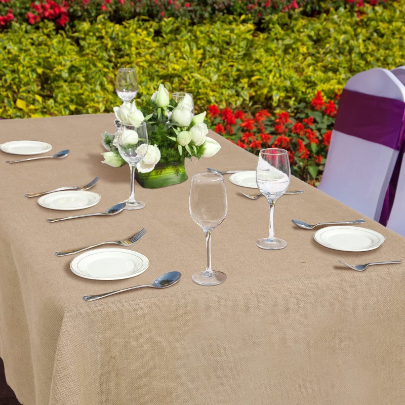 Kingdder Natural Burlap Tablecloth Farmhouse Fall Rectangle Burlap Table Cover Rustic Jute Tablecloth for Thanksgiving Autumn Harvest Holiday Party Kitchen Indoor Home Table(1 Pcs,63 x 108 Inch) - Image 4