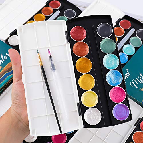 Dyvicl Glitter Metallic Watercolor Paint Set, 12 Shimmer Color Shifting Watercolors, Portable Box with Water Brush, Sparkle Watercolor Paints for Painting, Illustrating, Card Making, Coloring Books - Image 2