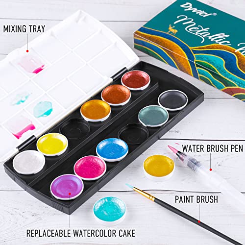 Dyvicl Glitter Metallic Watercolor Paint Set, 12 Shimmer Color Shifting Watercolors, Portable Box with Water Brush, Sparkle Watercolor Paints for Painting, Illustrating, Card Making, Coloring Books - Image 4