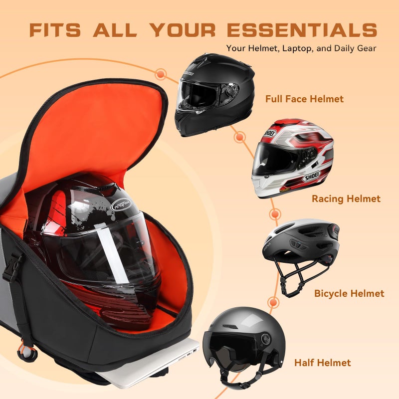 WINPRIM Motorcycle Helmet Backpack Large Capacity Reflective Waterproof Laptop Backpack with Padded Electronics Compartment Mochilas Para Motociclistas for Cycling Hiking Riding - Image 2