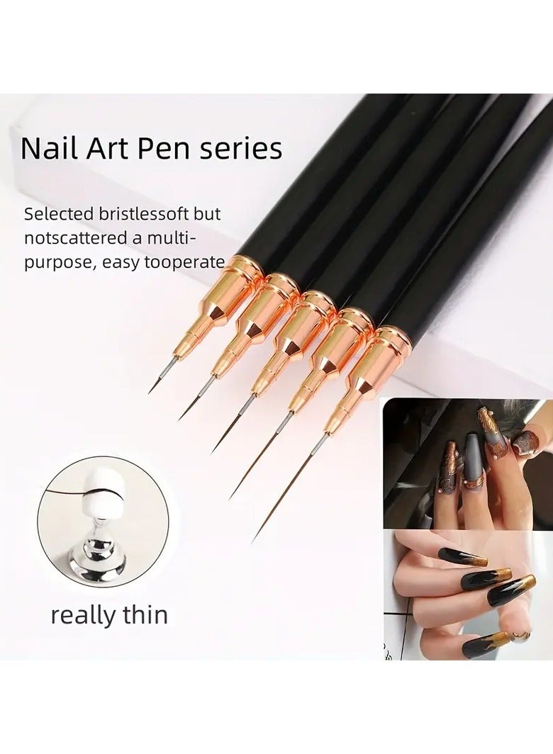 Goolsky 5pcs Nail Art Brushes Details, Long Nail Art Line Brush Manicure Gel Fine Design, Thin Nail Design Brush Set Gel Polish Painting Pen Nail Brush Nail Art Size 5/8/12/20/25mm - Image 5