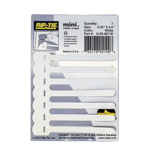 RIP-TIE Mini 1/4" x 3-1/2" Cable Tie Perfect for USB Cable, Earbud Cords, Cell Phone Cord 7 Pack White - Image 2