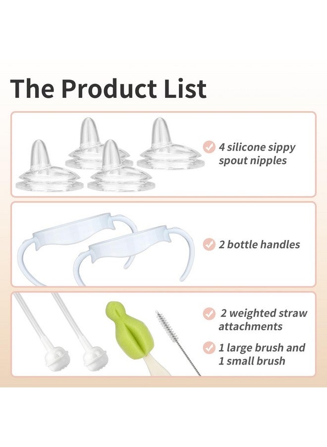 Ullnosoo 4 Pack Sippy Cup Nipples Kit for Philips Avent Natural Baby Bottle, Toddler Transition Kit with 4 Soft Straw Nipple, 2 Weighted Straw, 2 Bottle Handle, 2 Cleaning Brush - Image 3