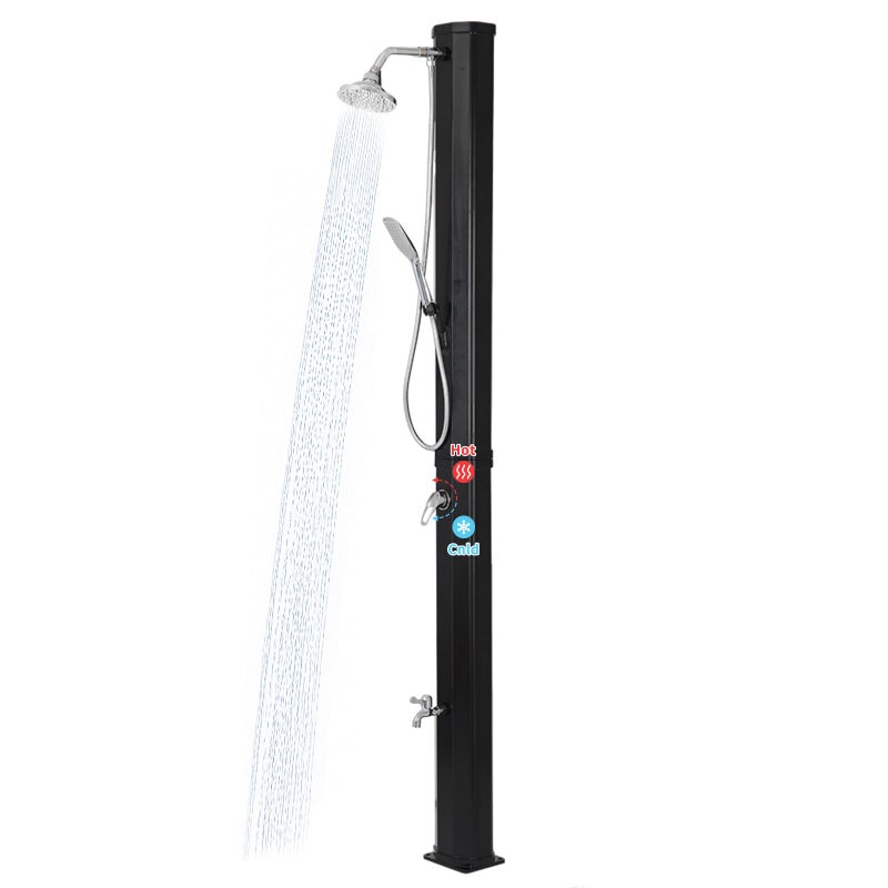 Nollapo 9.3 Gallon Solar Heated Outdoor Shower, 7.2FT Height, 360Â°Rotating Rainfall + 6FT Handheld Shower + Foot Faucet, Freestanding Black Poolside Shower with Hot & Cold Water Adjustment - Image 1