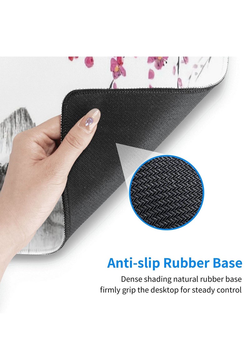 Generic - Extended Large Black and White Gaming Mouse Pad with Cherry Blossom Design, Stitched Edges and Non,Slip Rubber Base, Perfect for Desk Setup - Image 1