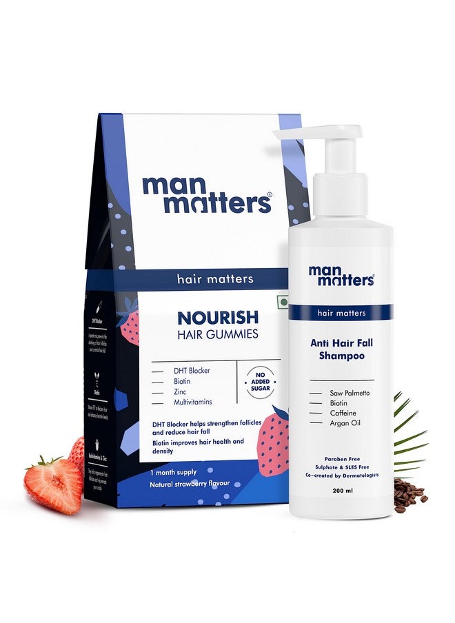 Man Matters - Biotin Hair Gummies [30N] & Anti Hair Fall Shampoo [200Ml] ; With Dht Blocker Biotin Caffeine ; Stage 1 Hair Loss Kit ; Improves Scalp Health Strengthens Hair Reduces Hair Fall - Image 1