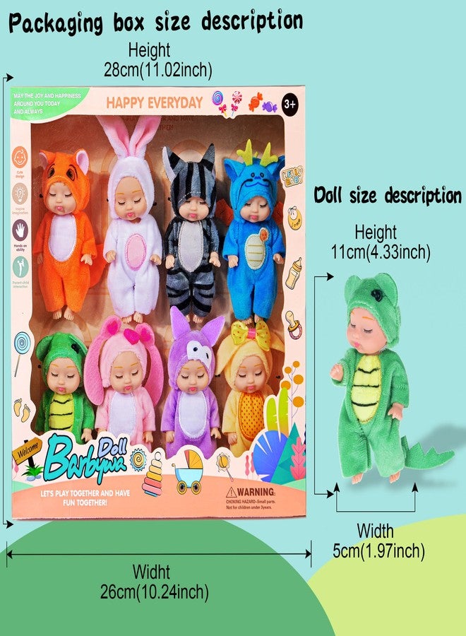 dollbie 8 Pack Mini Baby Dolls - 4 inch Animal Theme Lifelike Baby Dolls for Girls - Image 2