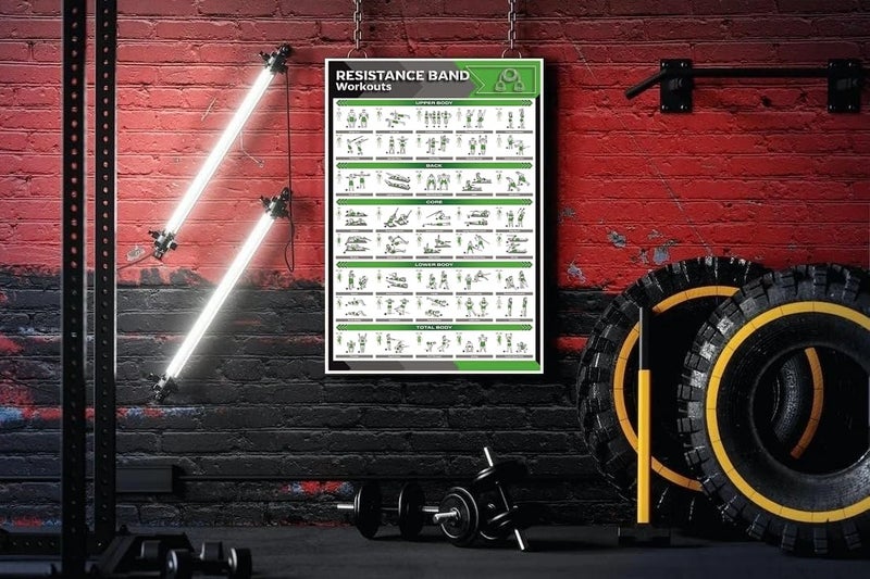 PIXELARTZ ملصق حائط تحفيزي لتمارين حبال المقاومة ورسوم توضيحية لبناء الأجسام ملصقات صالة الألعاب الرياضية بجودة HD للمنزل، المكتب، الغرفة، حائط الصالة الرياضية - Image 2