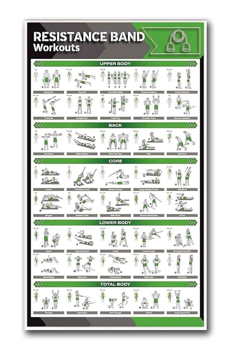 PIXELARTZ ملصق حائط تحفيزي لتمارين حبال المقاومة ورسوم توضيحية لبناء الأجسام ملصقات صالة الألعاب الرياضية بجودة HD للمنزل، المكتب، الغرفة، حائط الصالة الرياضية - Image 1