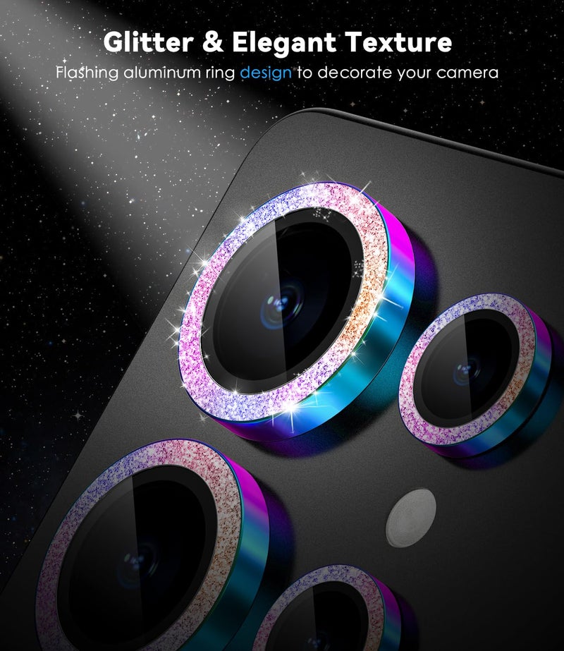 CloudValley for Samsung Galaxy S25 Ultra Camera Lens Protector Bling, 9H Tempered Glass + Aluminum Alloy Lens Protective Ring [Glitter Decoration] Ultra-HD Tempered Glass Cover,Glitter Titanium Colorful - Image 3