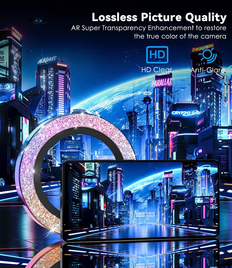 CloudValley for Samsung Galaxy S25 Ultra Camera Lens Protector Bling, 9H Tempered Glass + Aluminum Alloy Lens Protective Ring [Glitter Decoration] Ultra-HD Tempered Glass Cover,Glitter Titanium Colorful - Image 5