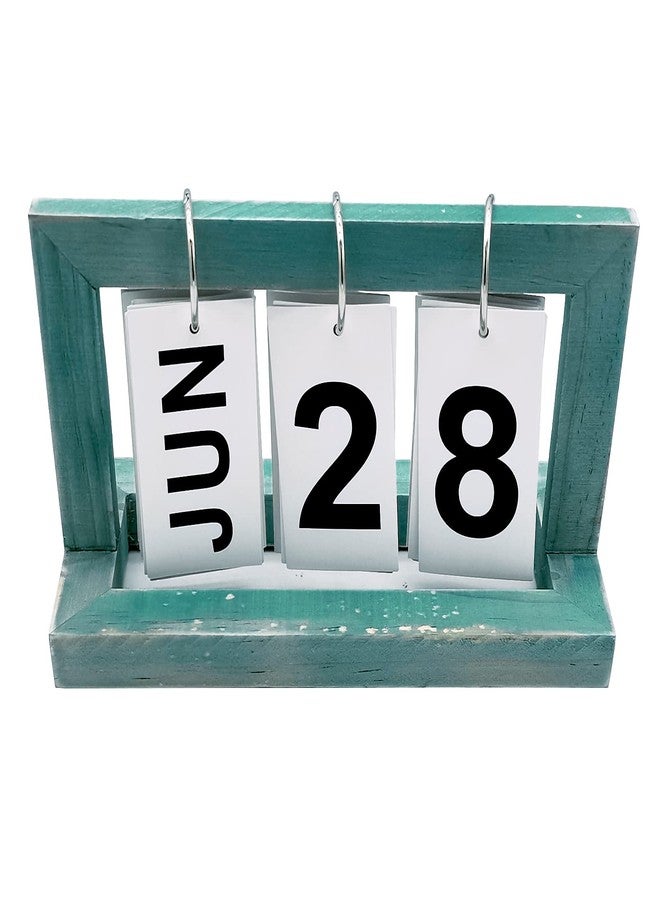 DIYOMR Classic Standing Flip Calendar Wooden Perpetual Calendar, Retro Wood Flip Desk Calendar for Home Office Daily Use Desktop Decor (Light Blue) - Image 3