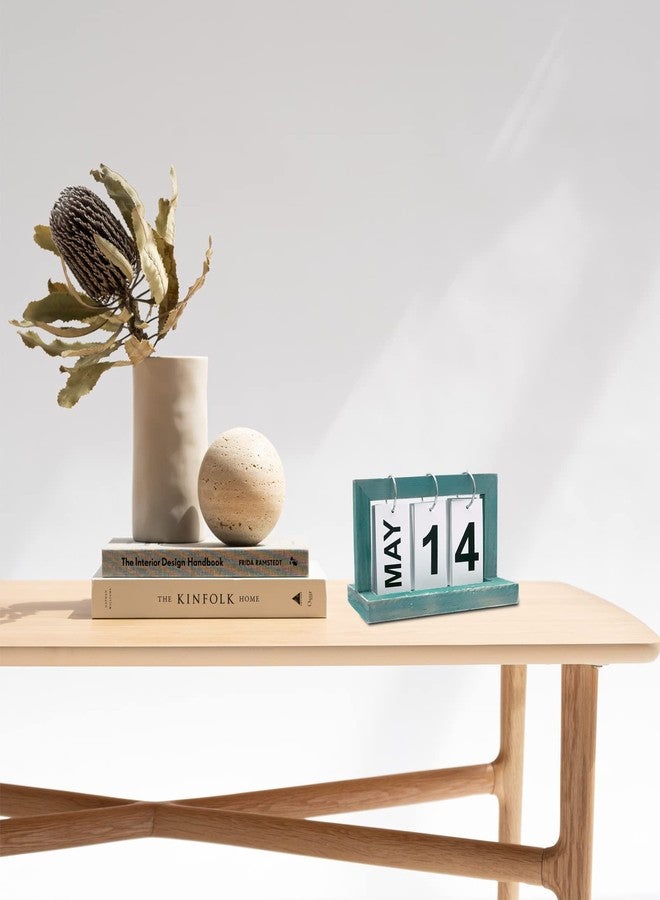 DIYOMR Classic Standing Flip Calendar Wooden Perpetual Calendar, Retro Wood Flip Desk Calendar for Home Office Daily Use Desktop Decor (Light Blue) - Image 4