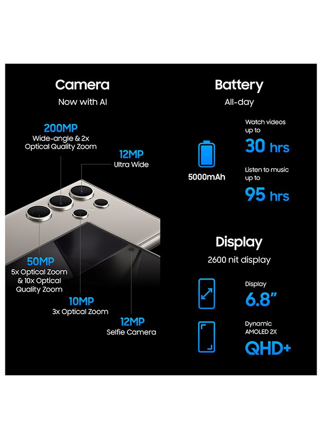 سامسونج هاتف Galaxy S24 Ultra ثنائي شرائح الاتصال باللون البنفسجي تيتانيوم وذاكرة وصول عشوائي (RAM) سعة 12 جيجابايت وذاكرة داخلية 256 جيجابايت يدعم تقنية 5G - إصدار الشرق الأوسط - Image 5