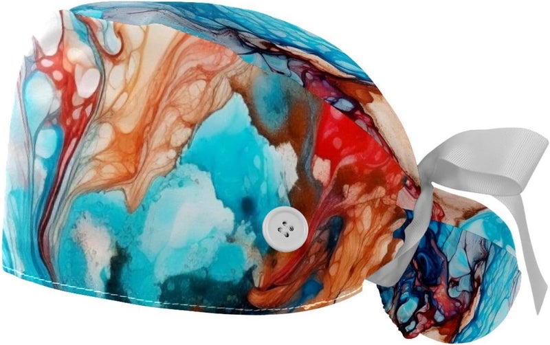 2 Packs Marble Working Cap，Adjustable Surgical Scrub Cap for Woman Men - Image 1