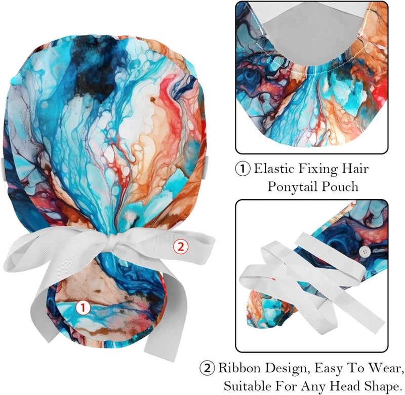2 Packs Marble Working Cap，Adjustable Surgical Scrub Cap for Woman Men - Image 4