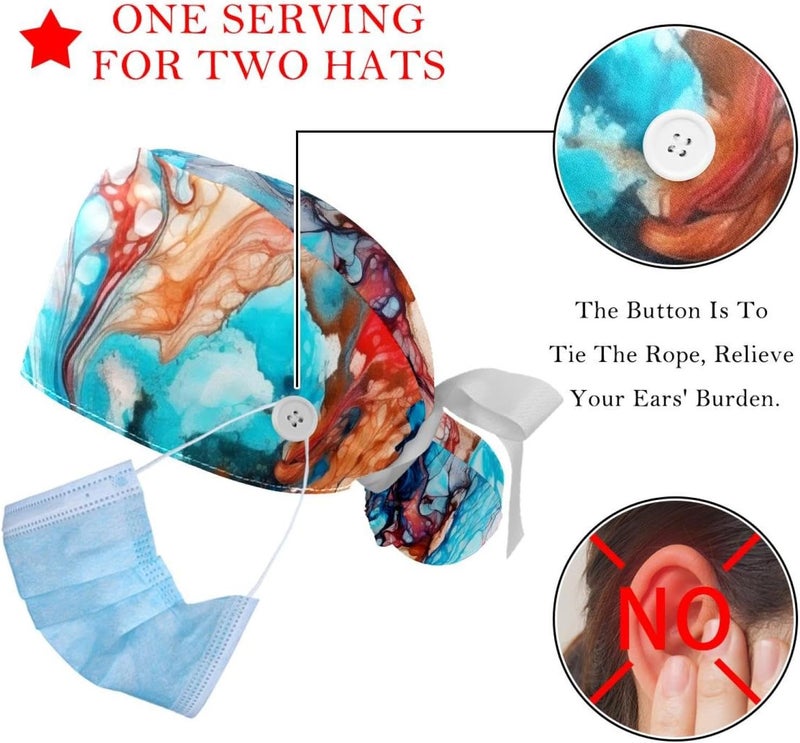 2 Packs Marble Working Cap，Adjustable Surgical Scrub Cap for Woman Men - Image 3