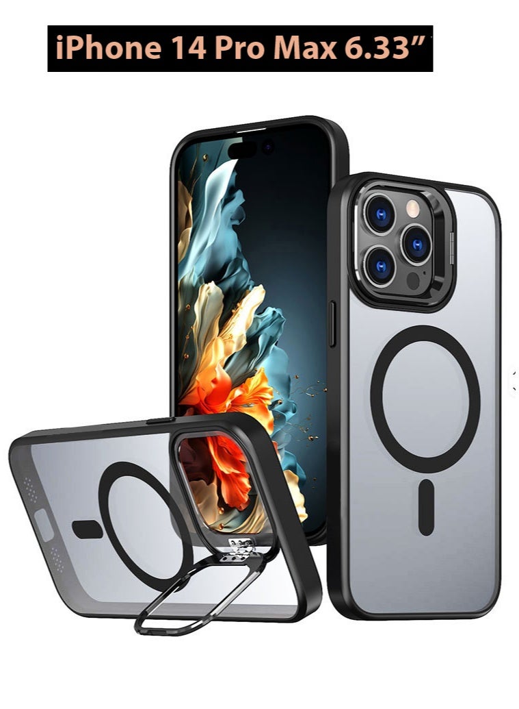 مجيد جراب هاتف مغناطيسي لهاتف iPhone 14 Pro Max مع حامل تخزين مدمج للكاميرا متوافق مع MagSafe 16FT حماية ممتازة من السقوط ومضاد للصدمات جراب هاتف غير لامع رفيع للغاية لهاتف iPhone 14 ProMax 6.33 بوصة مع حلقة مسند - Image 1