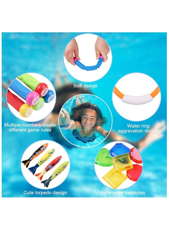 كتيكيوت 34 قطعة من ألعاب السباحة والغوص للأطفال، ألعاب تدريب السباحة والغوص تحت الماء، تتضمن 5 عصي غوص و4 حلقات غوص و4 طوربيدات و3 أعشاب بحرية و3 دلافين و3 أسماك و12 حجرًا كريمًا - Image 2