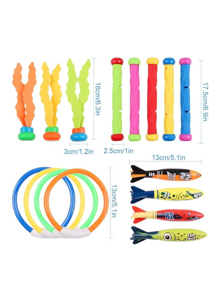 كتيكيوت 34 قطعة من ألعاب السباحة والغوص للأطفال، ألعاب تدريب السباحة والغوص تحت الماء، تتضمن 5 عصي غوص و4 حلقات غوص و4 طوربيدات و3 أعشاب بحرية و3 دلافين و3 أسماك و12 حجرًا كريمًا - Image 3