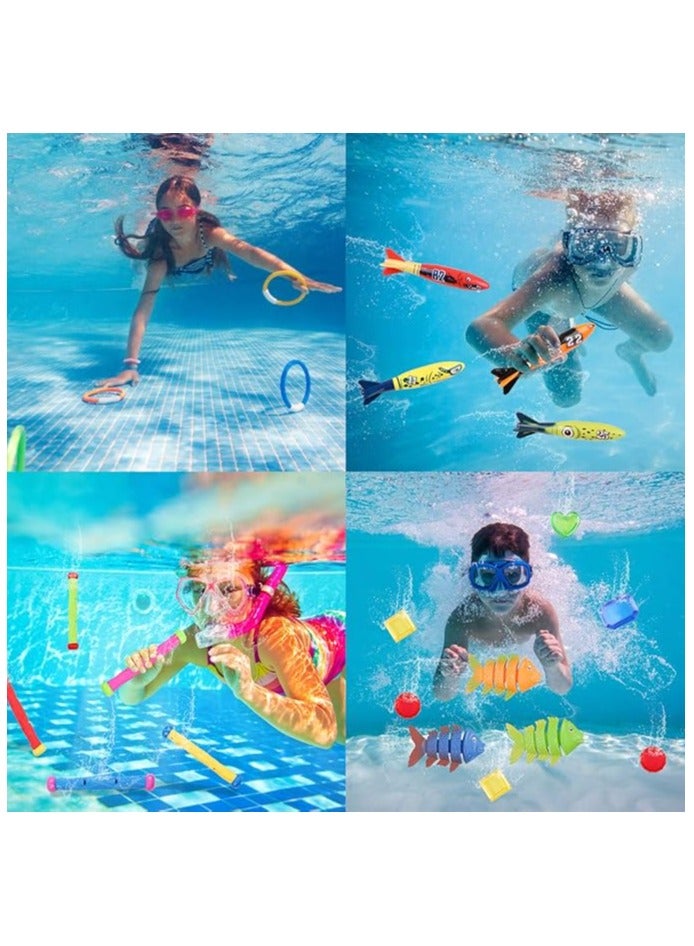 كتيكيوت 34 قطعة من ألعاب السباحة والغوص للأطفال، ألعاب تدريب السباحة والغوص تحت الماء، تتضمن 5 عصي غوص و4 حلقات غوص و4 طوربيدات و3 أعشاب بحرية و3 دلافين و3 أسماك و12 حجرًا كريمًا - Image 5