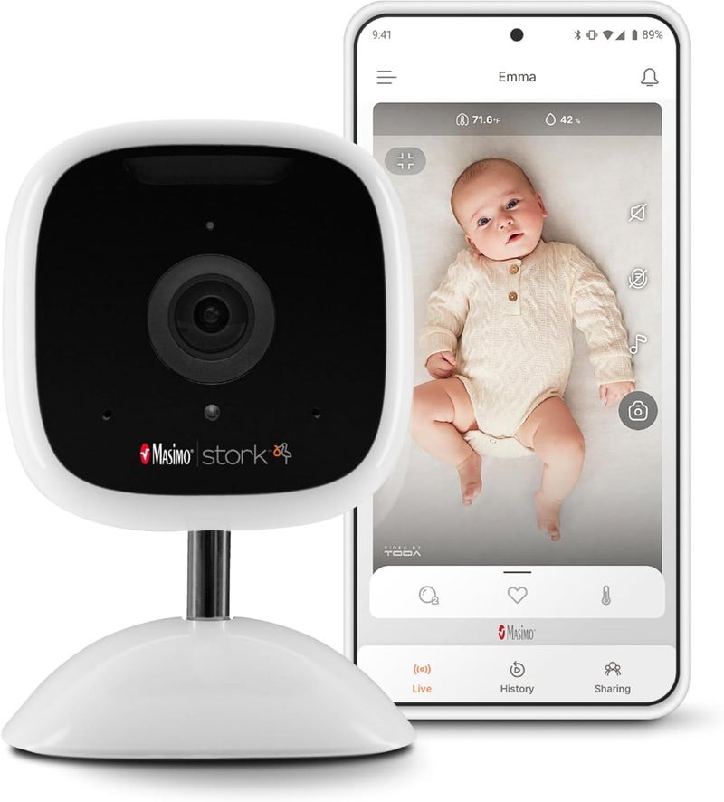 Stork Masimo Baby Monitor Camera White  QHDHires 24hr Video Camera Zoom inOut 2Way Audio Room Condition Alerts Remote App Streaming Discontinued - Image 1