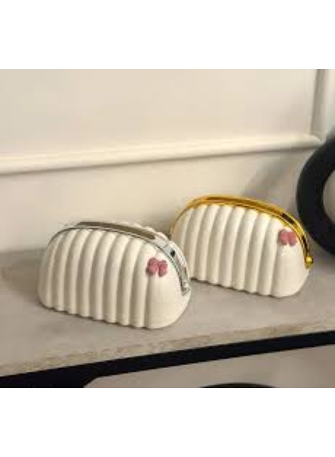 Generic Shell-themed Slim & Lightweight Living Room Tissue Box, Multi, Plastic, RectangularChic Tissue Box with Bow Decorative Handbag with Zipper for Easy Use and Storage of Napkins.( Coler may very ) - Image 4