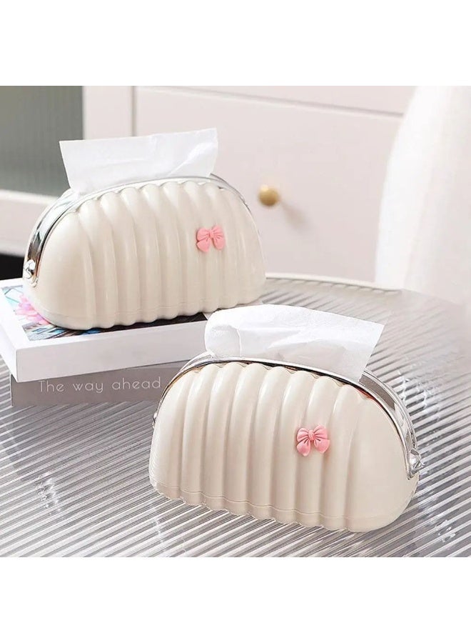 Generic Shell-themed Slim & Lightweight Living Room Tissue Box, Multi, Plastic, RectangularChic Tissue Box with Bow Decorative Handbag with Zipper for Easy Use and Storage of Napkins.( Coler may very ) - Image 5