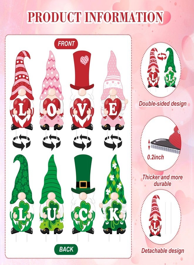 Yaocom 4 Pcs Double Sided Valentines St. Patrick's Day Garden Sign with Stakes Luck Gnome Love Gnome Outdoor Decoration 23 Inch for Valentines St. Patrick's Decor for Party Yard Lawn Patio Outdoor - Image 4