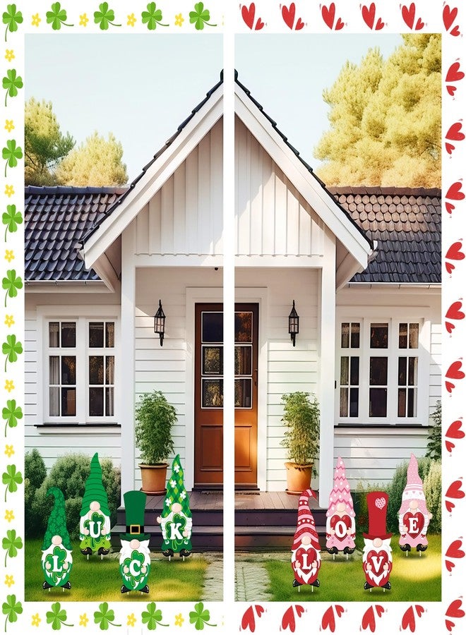 Yaocom 4 Pcs Double Sided Valentines St. Patrick's Day Garden Sign with Stakes Luck Gnome Love Gnome Outdoor Decoration 23 Inch for Valentines St. Patrick's Decor for Party Yard Lawn Patio Outdoor - Image 3
