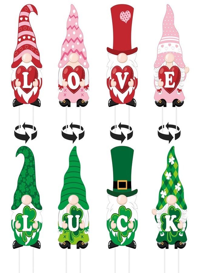 Yaocom 4 Pcs Double Sided Valentines St. Patrick's Day Garden Sign with Stakes Luck Gnome Love Gnome Outdoor Decoration 23 Inch for Valentines St. Patrick's Decor for Party Yard Lawn Patio Outdoor - Image 1