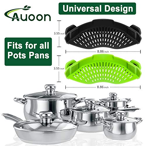 AUOON 2PACK AUOON Clip on Strainer for All Pots Pans - Silicone Pasta Strainer Kitchen Colander for Draining Noodles Spaghetti Ground Beef Grease｜Easy to Use and Store, Dishwasher Safe (BlackGreen) - Image 5