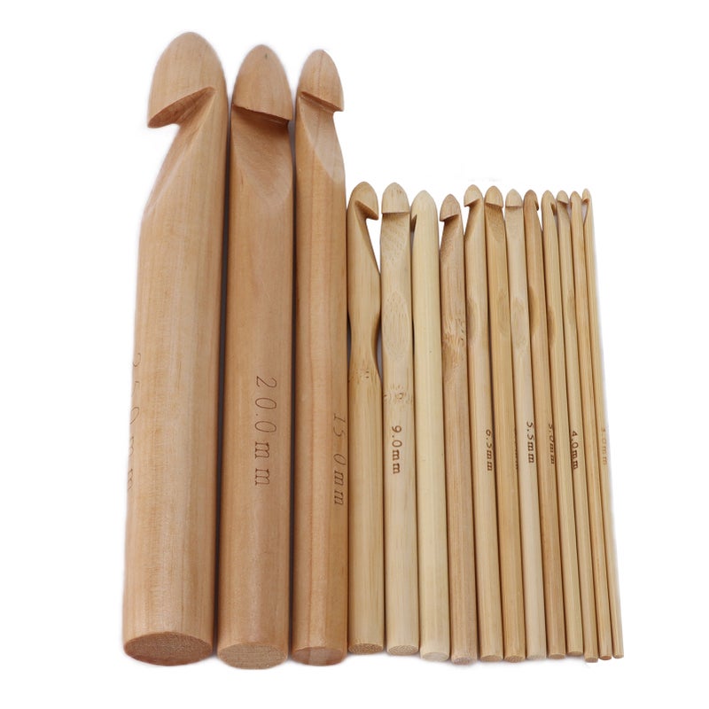 15Pcs Crochet Hooks Large Ergonomic Handle Bamboo Crochet 15mm/20mm/25mm Extra Thick Needles for Arthritic Hands - Image 1
