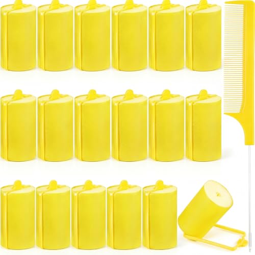 Syhood 18 Pcs Satin Rollers for Black Hair Foam Sponge Rollers Yellow Satin Wrapped Hair Curlers for Hairdressing Styling142 Inch - Image 1