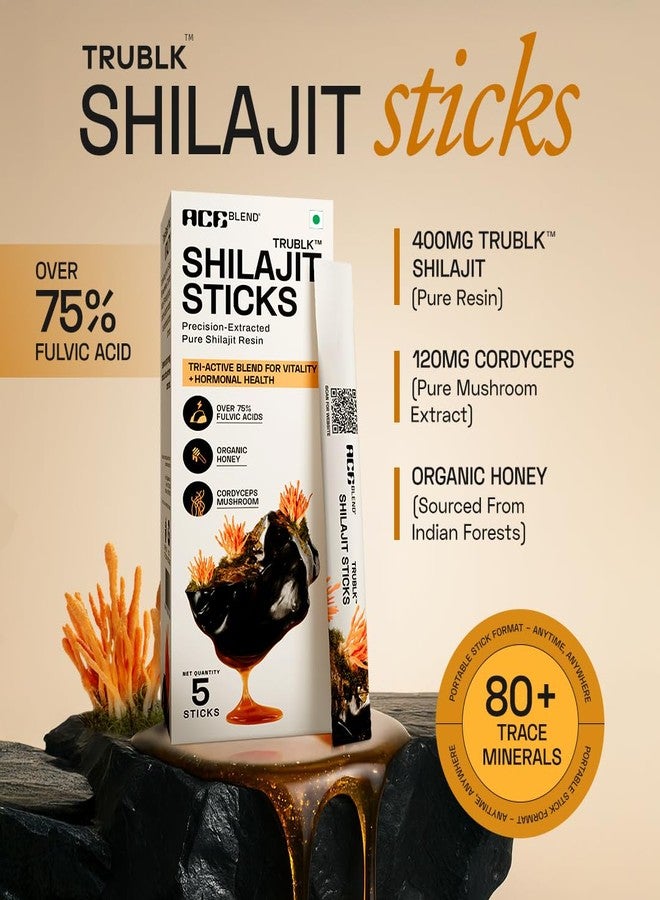 Ace Blend 400mg TRUBLK Shilajit Sticks (5 Servings) | 120mg Cordyceps Mushroom & Organic Honey | Over 75% Fulvic Acid & 80+ Trace Minerals | For Strength & Performance | High Absorption | Men & Women - Image 2