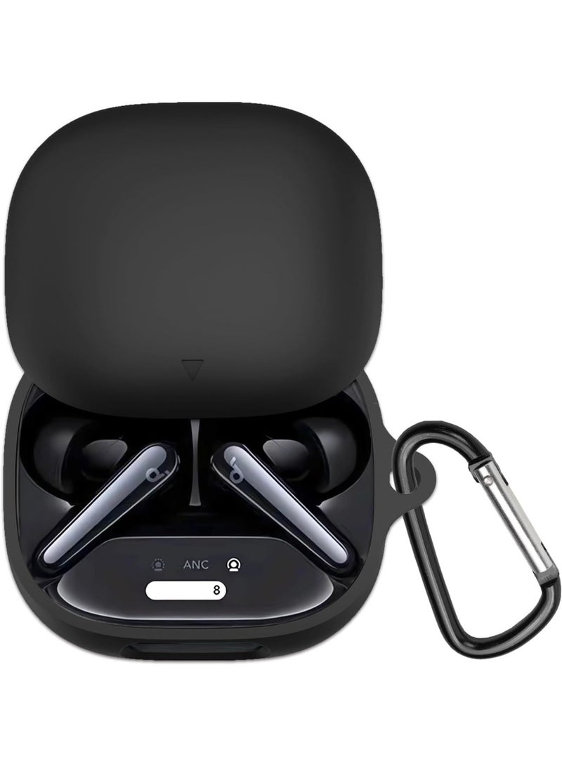 Compatible for Anker Soundcore Liberty 4 Pro Case, Soft Silicone Shockproof Protective Cover with Carabiner, Scratch-Resistant Lightweight Earbuds Sleeve for Anker Soundcore Liberty 4 Pro – Black - Image 1