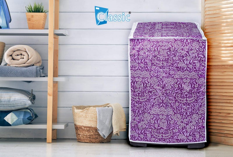 Classic® Top Load Washing Machine Cover Suitable for Samsung Back Panel 6 Kg, 6.5 Kg, 7 Kg, 7.5 Kg, 8 Kg (55cmsX55cmsX92cms, Purple Flower) - Image 3