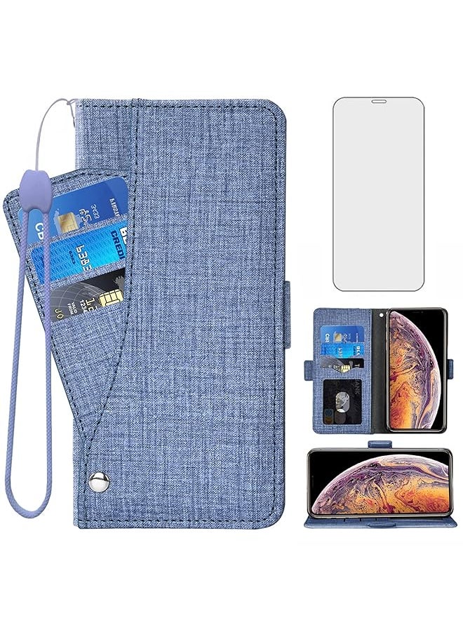 Compatible With Iphone Xs X 10 10S Wallet Case Tempered Glass Screen Protector And Flip Cover Card Holder Cell Phone Cases For Iphonex Iphonexs Iphone10 I Phonex Sx 10X 10Xs X’S Women Men Blue - pzsku/ZE1941F7D74F962516A3BZ/45/_/1710390730/984852c6-dfc2-464f-a6e9-6304e8f4a778