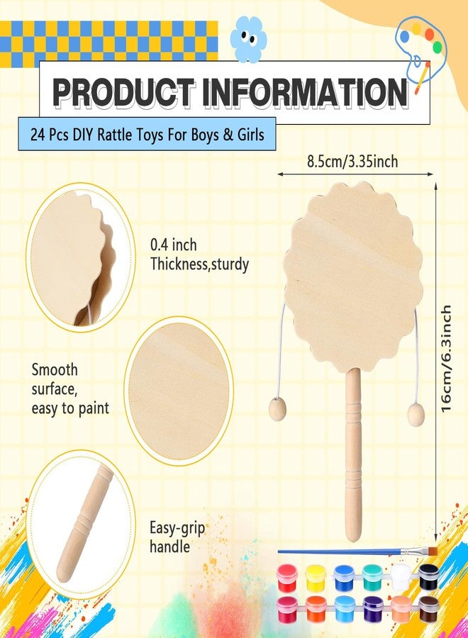 Arrowbash مجموعة خشخيشة أروباش المكونة من 24 قطعة، خشخيشة خشبية غير مكتملة، طقم طبول يدوية مقاس 6.3 × 3.35 بوصة، مناسبة لتعليم الرسم الفني، والمهارات الاجتماعية والعاطفية، والحساسية. - Image 2