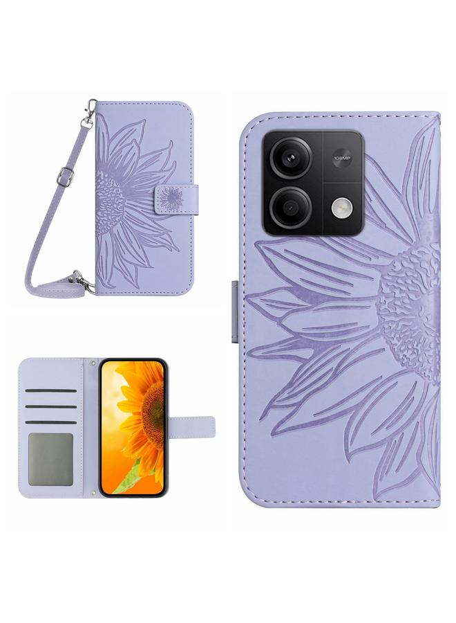 جرين تايجر حافظة هاتف جلدية قابلة للطي لهاتف Xiaomi Redmi Note 13 4G بملمس الجلد العالمي وزهرة الشمس مع حبل (أرجواني)