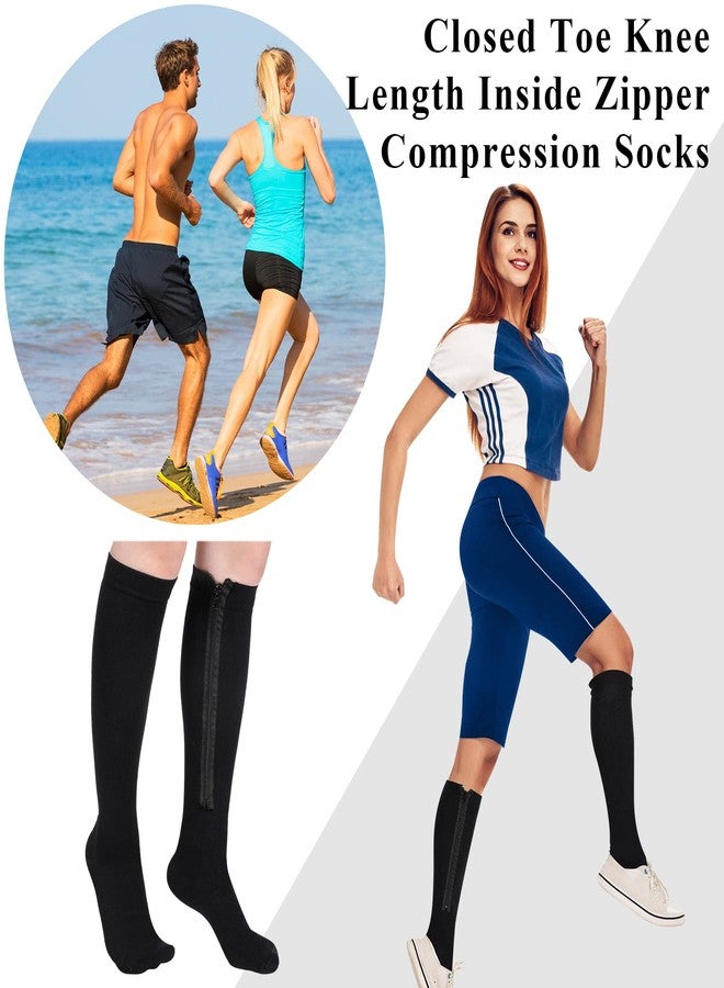 Tarpop 4 Pair Zipper Compression Socks Closed Toe 20-30 Mmhg Calf Knee High Compression Stocking for Men Women Swelling Edema(Large / X-Large,Black) - Image 5