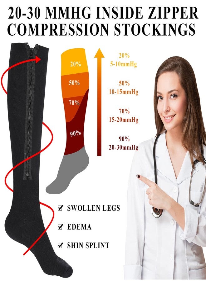 Tarpop 4 Pair Zipper Compression Socks Closed Toe 20-30 Mmhg Calf Knee High Compression Stocking for Men Women Swelling Edema(Large / X-Large,Black) - Image 4