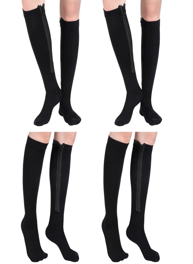 Tarpop 4 Pair Zipper Compression Socks Closed Toe 20-30 Mmhg Calf Knee High Compression Stocking for Men Women Swelling Edema(Large / X-Large,Black) - Image 1