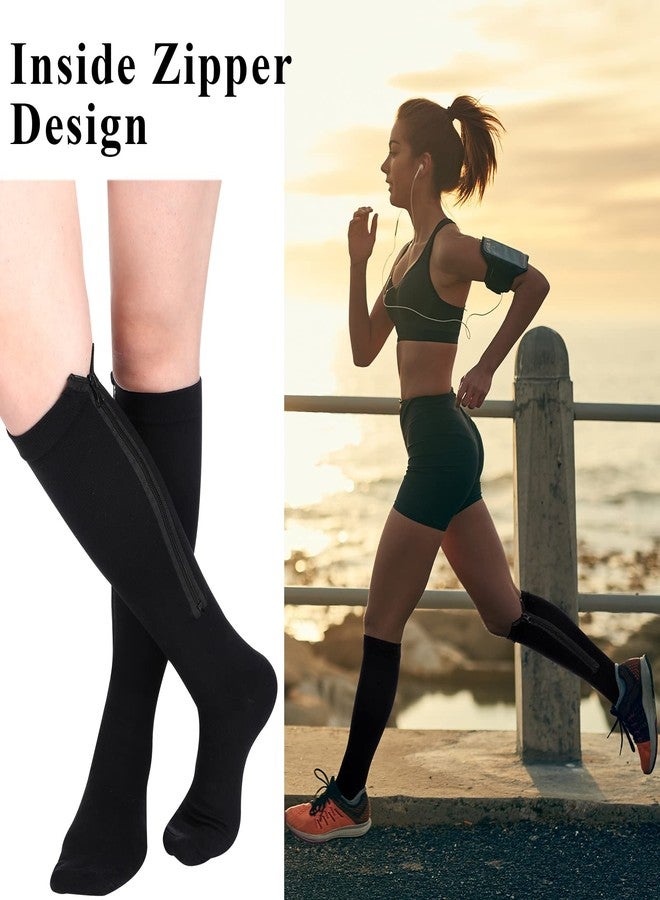 Tarpop 4 Pair Zipper Compression Socks Closed Toe 20-30 Mmhg Calf Knee High Compression Stocking for Men Women Swelling Edema(Large / X-Large,Black) - Image 2