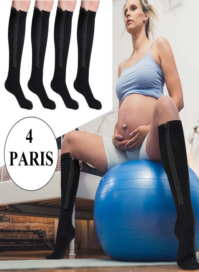 Tarpop 4 Pair Zipper Compression Socks Closed Toe 20-30 Mmhg Calf Knee High Compression Stocking for Men Women Swelling Edema(Large / X-Large,Black) - Image 3