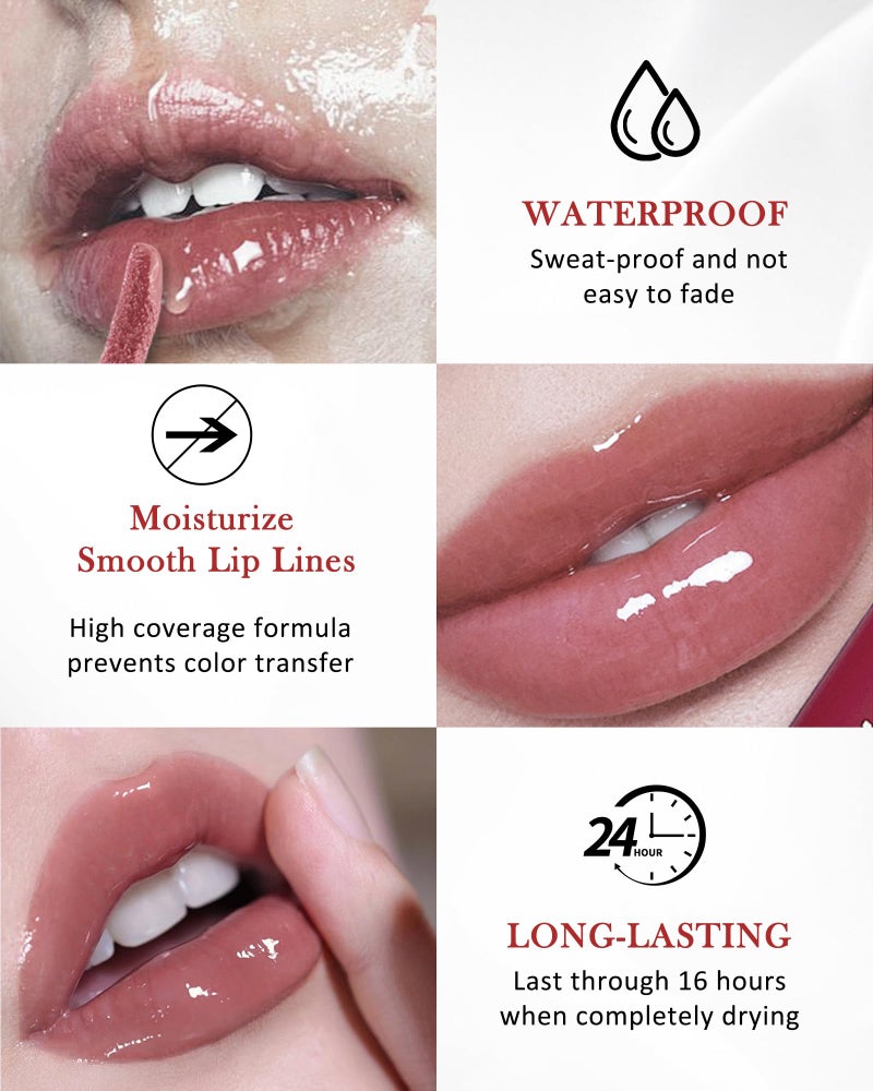 LYSdefeu Liquid Lipstick,Nude Brown Shine Vinyl Lipstick Ink Lipgloss,Hydrating Tinted Lip Gloss,High Pigmented Lip Color,Longlasting Waterproof Lip Tint Stain,Christmas Makeup Gift for Women Girl-01 - Image 3