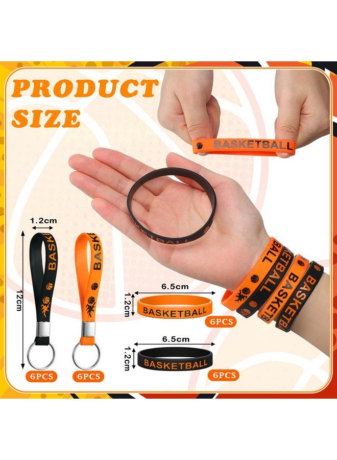 Lothee 34 Pack Basketball Party Favors Includes 10 Basketball Drawstring Bags 12 Basketball Silicone Rubber Bracelets Wristbands and 12 Keychain Award Medals for Party Supply - Image 4